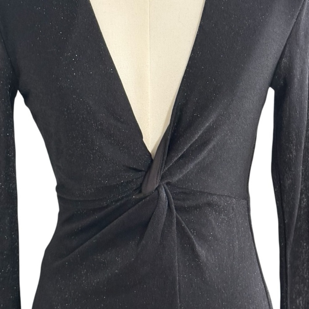 PRINCESS POLLY Black Jai Mini Dress Sparkleā BodyCon Party Size 6 V Neck Wedding - Picture 5 of 12